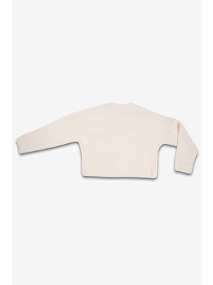 Kadın Krem Gümüş Cepli Polar Sweatshirt