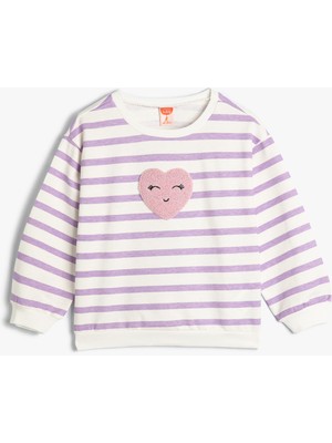 Koton Sweatshirt Bisiklet Yaka Uzun Kollu Kalp Aplikeli Pamuklu