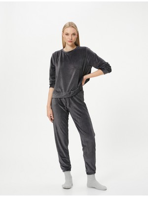 Koton Pijama Altı Kadife Fitilli Beli Bağcıklı Jogger