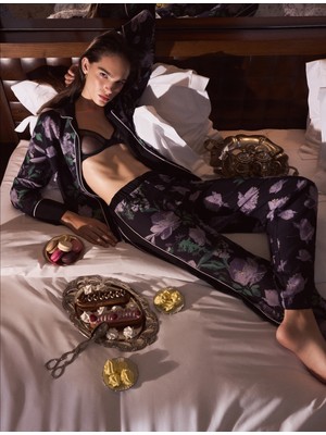 Koton Çiçekli Pijama Altı Beli Lastikli Düz Paça