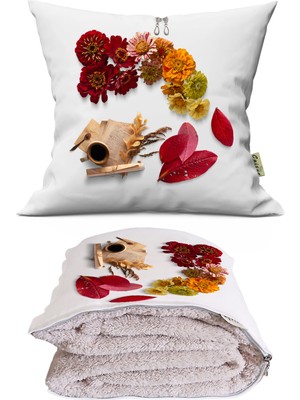 Caisya Home Sonbaharbaskılı Tv Battaniyeli Opsiyonel Dekoratif Kırlent Yastık