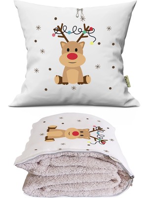 Caisya Home Yeniyıl Sevimli Geyik Baskılı Tv Battaniyeli Opsiyonel Dekoratif Kırlent Yastık