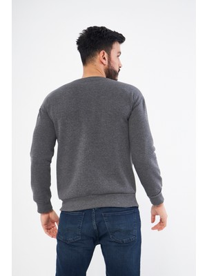 Vera Moda Tarz Erkek Sweatshirt Füme - 3 Iplik Şardonlu Uzun Kollu T-Shirt