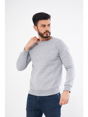 Vera Moda Tarz Erkek Sweatshirt Gri - 3 Iplik Şardonlu Uzun Kollu T-Shirt