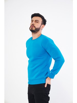 Vera Moda Tarz Erkek Sweatshirt Turkuaz - 3 Iplik Şardonlu Uzun Kollu T-Shirt