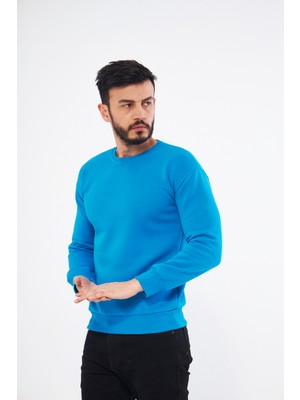 Vera Moda Tarz Erkek Sweatshirt Turkuaz - 3 Iplik Şardonlu Uzun Kollu T-Shirt