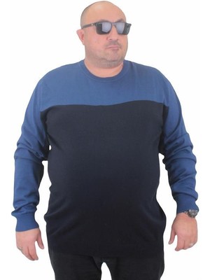 Starbattal Erkek Büyük Beden Sıfır Yaka Triko Kazak 23751 Indıgo