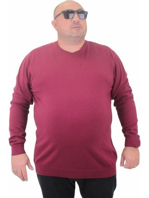 Starbattal Erkek Bordo Renk Sıfır Yaka Basic Triko Kazak Uzun Kol Klasik Stil