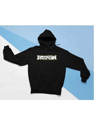 Swozz Brooklyn Grafiti Baskılı Unisex Oversize Siyah Hoodie