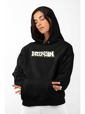 Swozz Brooklyn Grafiti Baskılı Unisex Oversize Siyah Hoodie