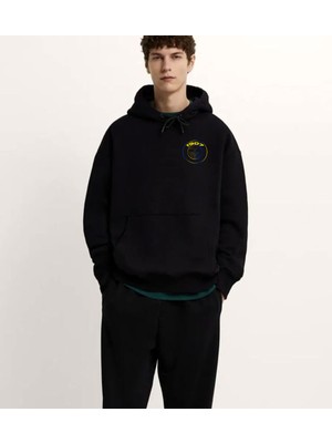 Swozz Fenerbahce Özel Tasarım 3ip Kalın Kumaş Siyah Kapüşonlu Oversize Sweatshirt