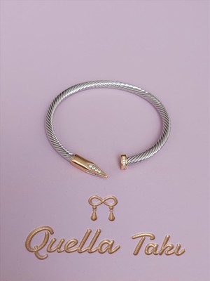 Quella Özel Seri Zirkon Çivi Model Silver-Gold Bileklik (Ayarlanabilir)