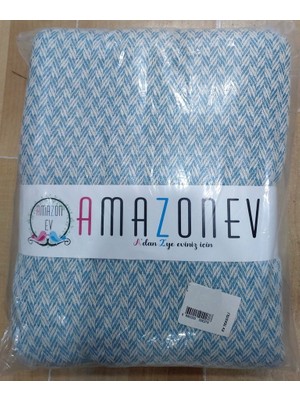 Amazon Ev Naturel Çift Kişilik Pike Takımı-Mavi Krem