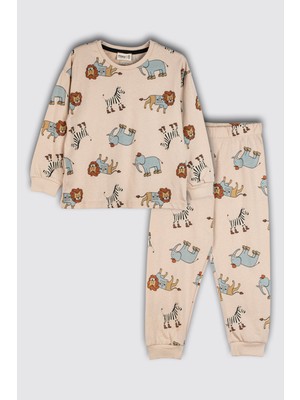 Zuzunga Sevimli Animal (Aslan-Zebra-Fil) Desenli Erkek Pijama Takımı