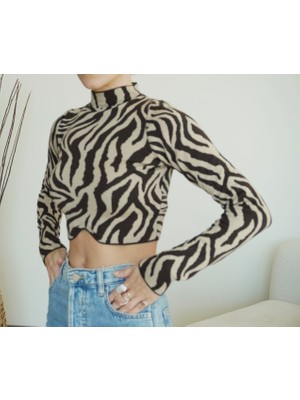 No:010 Butik Zebra Desenli Triko Crop