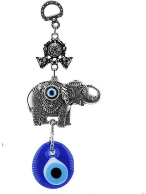 Depposite Cam Nazar Boncuklu Metal Duvar Süsü Tekli Fil Figürü 17X7 cm