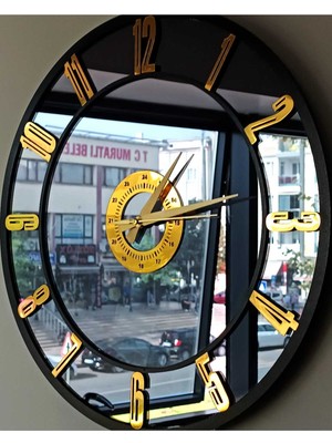 Yc Melonni Gerçek Aynalı Duvar Saati 50 cm City Modern Salon Füme Gold