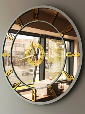 Yc Melonni Gerçek Aynalı Duvar Saati 40 cm City Modern Salon Gold