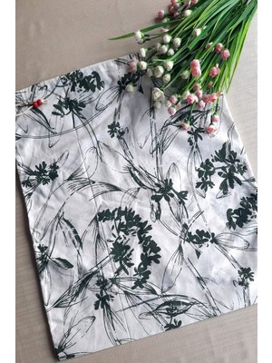 Emtory Home Yeşil Çiçekli Ekmeklik - Askılı Büzgülü Keten Ekmek Torbası 50X40CM