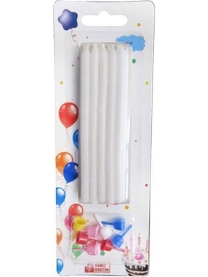 Doğum Günü Pasta Mumu Pastel 10 cm - 12 Adet Beyaz