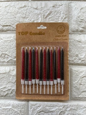 12LI Simli Pasta Mumu Kırmızı-Siyah 10 cm