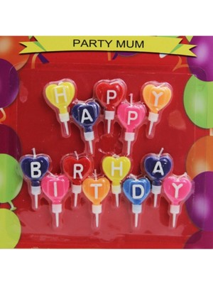 Happy Birthday Kalp Şeklinde Renkli Harf Pasta Mum Seti 4x2.5 cm