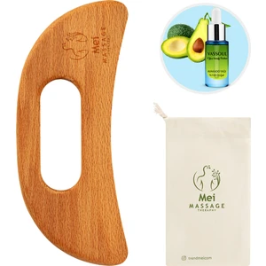 Ahşap Lenfatik Drenaj Masajı Avokado Masaj Yağı ile Beraber Gua Sha Masaj Aleti Selülit Karşıtı