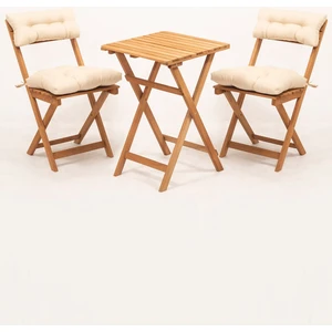 Meya Dekor Sırt ve Oturak Minderli Balkon Bahçe Mutfak 3'lü Bistro Set Katlanır Masa-Sandalye 50X50 Masalı