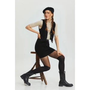 Bohem Fitilli Kadife Mini Etek Siyah