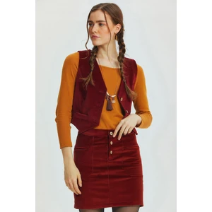 Bohem Fitilli Kadife Mini Etek Bordo