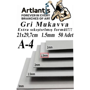 A4 Mukavva Gri 1.5 mm 50 Adet 1 Paket 21X29,7 cm A-4 Mukavva 1,5 mm Kalınlığında A-4 Mukavva