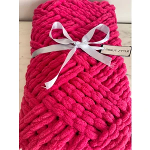 Merut Style El Örgüsü Puffy Fuşya Küp Şeker Modeli Bebek Battaniyesi 100X100CM