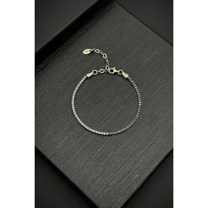 Frnch 925 Ayar Gümüş 2mm Zirkon Taşlı Siyah-Beyaz Renk Tennis Erkek Bileklik FRJ11979-2079-AB2
