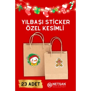 Netsan Etiket Yılbaşı Temalı Özel Kesim Hediye Paketi Için 23 Adet Sticker