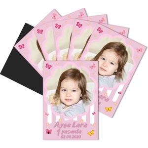 Elara Tasarım Kelebek Temalı Kişiye Özel Doğum Günü Magnet 6x9 18 Adet Poşetli