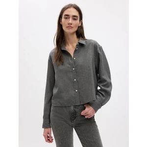 Kadın Gri Crop Gömlek