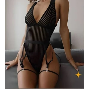 Loe Culotte Kadın Siyah Çizgili Detaylı Fantezi Babydoll Yeni Sezon