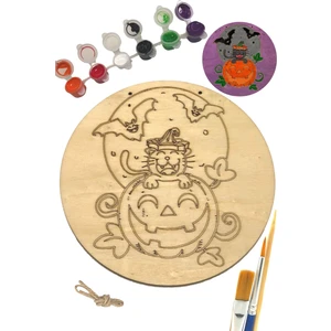 Art Inside Halloween Cadılar Bayramı Ahşap Boyama Tuval Seti Hediye Hobi Kiti 20  cm  Kedi Bal Kabağı