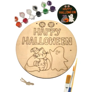 Art Inside Halloween Cadılar Bayramı Ahşap Boyama Tuval Seti Hediye Hobi Kiti 20  cm  Hayalet Kedi