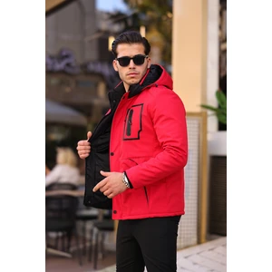 Mero Life Outdoor Kapüşonlu Su ve Rüzgar Geçirmez Kapitone Içi Kürklü Elyaflı Şişme Kırmızı Softshell Mont