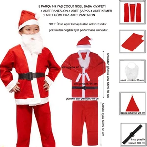 7-9 Yaş Çocuklar Için Elyaf Yılbaşı Noel Baba Kostümü