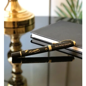 Hediye Vakti Kişiye Özel Atatürk Siluet ve Imzalı Altın Yaldız Kabartmalı Kalem