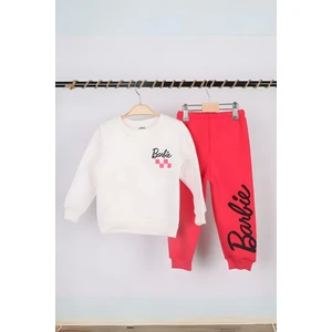 NSE Collection Kız Çocuk Barbie Baskılı Fuşya 3 Iplik Şardonlu Kışlık Sweat ve Eşofman Alt Üst Takım