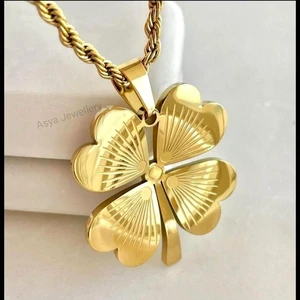 Asya Jewellery Birebir Kuyumcu Model Uzun Burgu Halat Zincir Dört Yapraklı Çelik Bombeli Yonca Kolyesi Şans Kolyesi