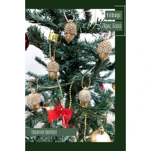 Tasarım Sentezi 5'li Yılbaşı Çam Ağacı Süsü Meşe Palamudu Pelit Palut Yeni Yıl Noel Yemiş Hediye Süs Christmas Gold