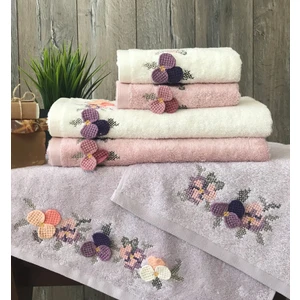 50X90CM. 6 Adet Çeyizlik 3D Nakışlı Özel Regüle Üretim El, Yüz Lüks Bambu Havlu Seti (%40 Bambu Lifi İçerir)