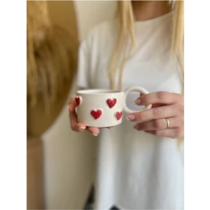 Altera Seramik El Yapımı Seramik Kalpli Bardak Hediye Mug Kalp Desenli