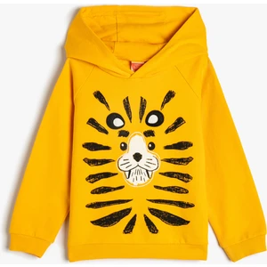 Kapşonlu Sweatshirt Uzun Kollu Aslan Baskılı Pamuklu