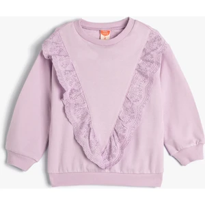 Sweatshirt Uzun Kollu Bisiklet Yaka Fırfır Detaylı Pamuklu Şardonlu