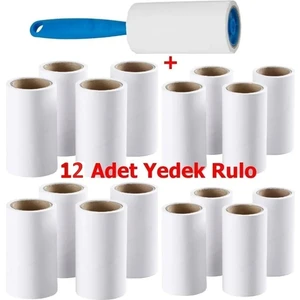 Yapışkanlı 60 Yapraklı 12 Adet Tüy toplama rulosu 1 adet sap hediyeli Evcil Hayvan , Elbise, Halı Tüy Toplama Rulosu 12 Yedek 60 Yapraklı Tüy Rulosu